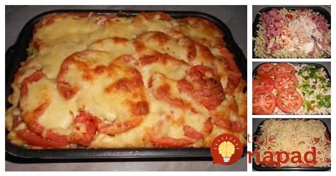 Cestoviny zapečené so syrom, klobásou a cesnakom