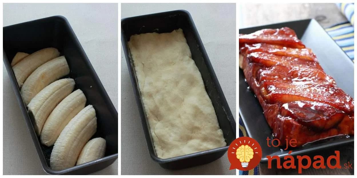 Obrátený banánový koláč s karamelom