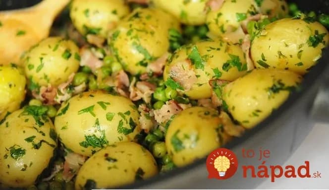 Zemiaky s petržlenom, restovanou slanikou a hráškom