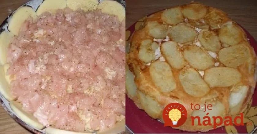 Obrátený zemiakový kastról s kuracím mäsom a smotanou