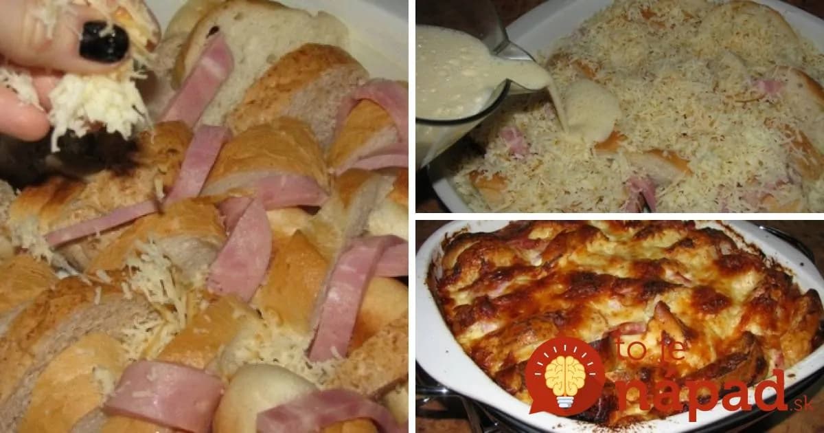 Nakrájajte pár starších rožkov, pridajte šunku a smotanovú zálievku: O pár minút máte večeru ako lusk!