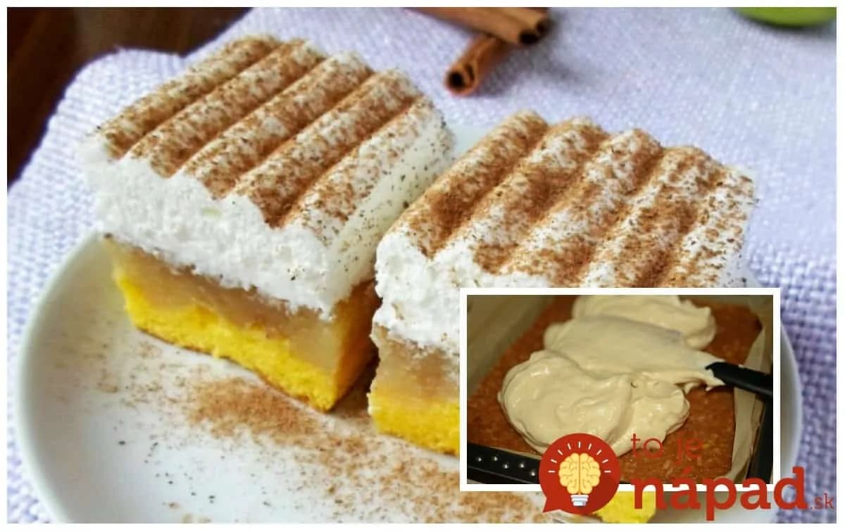 Obrátený jablčník so šľahačkou: Veľmi šťavnatý koláč s vôňou škorice, miluje ho celá rodina!