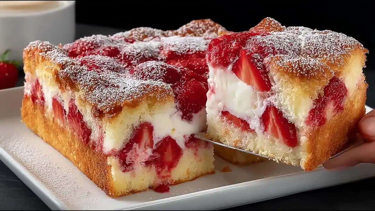 Úžasný jahodový koláč s tvarohom: Cesto aj krém sa pečie spolu – nečakajte a skúste ho hneď!
