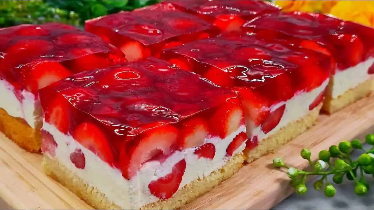 Máme recept na nejlepší letný dezert – Želé rezy so smotanou a jahodami na ktoré nikdy nezabudnete!