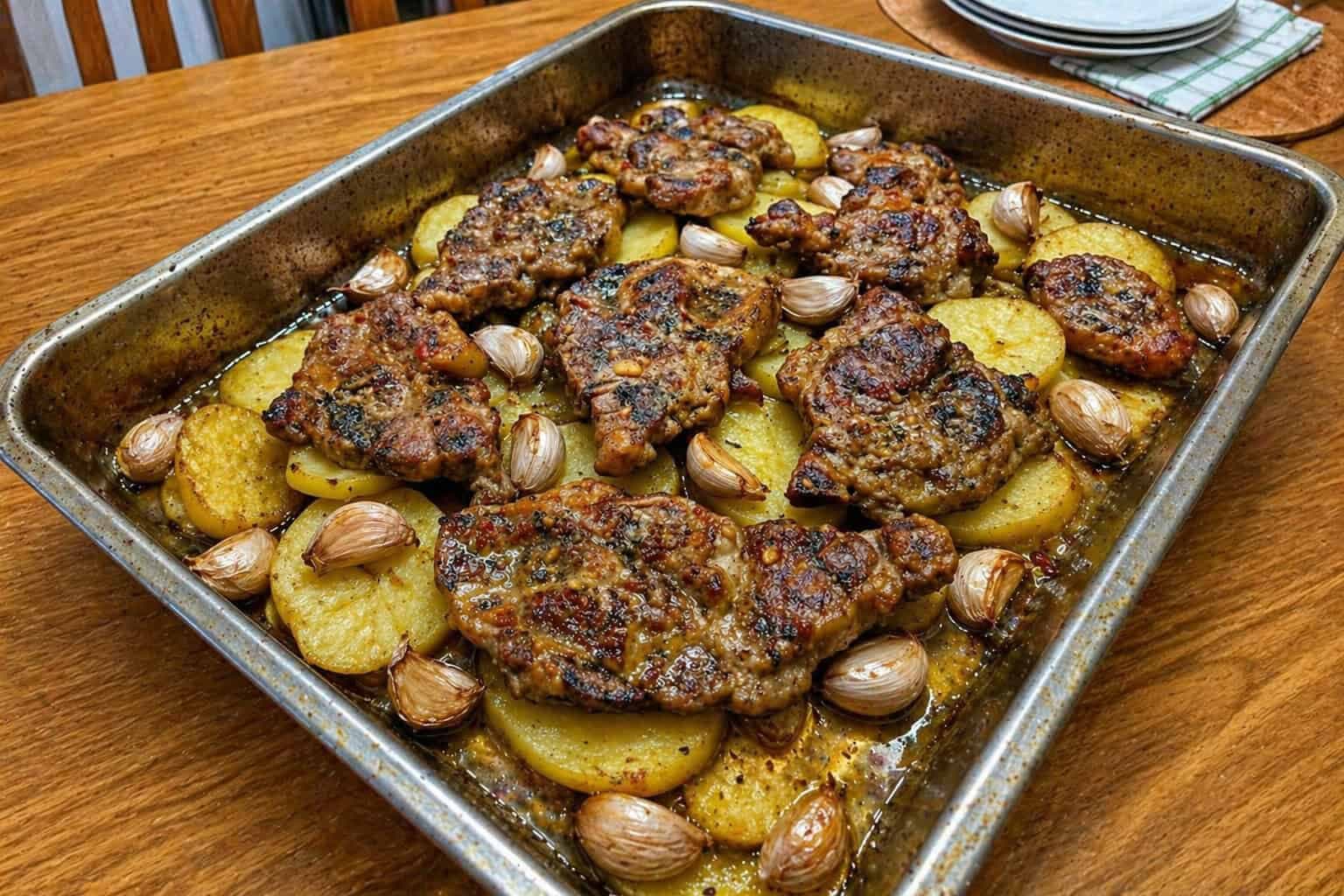 Šťavnatá pečená krkovička na zemiakoch s cesnakom: Jednoduchý rodinný recept!