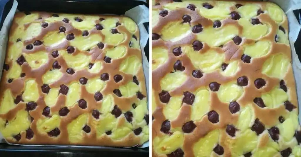 HRNČEKOVÁ rýchlovka ľahká ako dych: Cesto len vylejte na plech, pridajte puding a ovocie – najlepší koláčik pod slnkom!