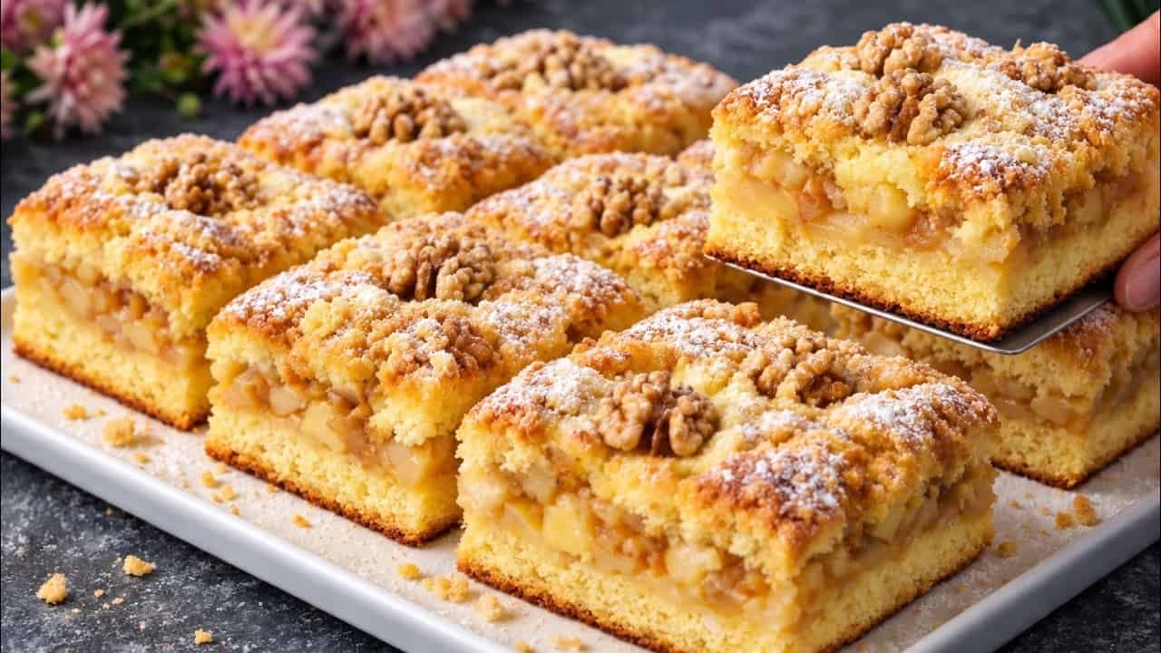 SLÁVNY jablkový koláč s tvarohom a orechmi: Jemné cesto, šťavnaté jablká a chrumkavá orechová vrstva!